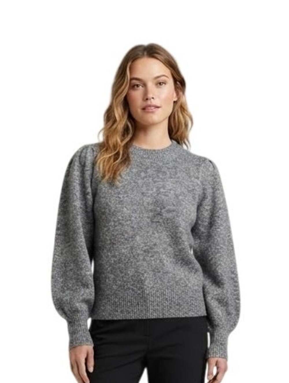 Marine Layer Womens Alma Puff Sleeve Sweater Large Gray Salt & Pepper EUC